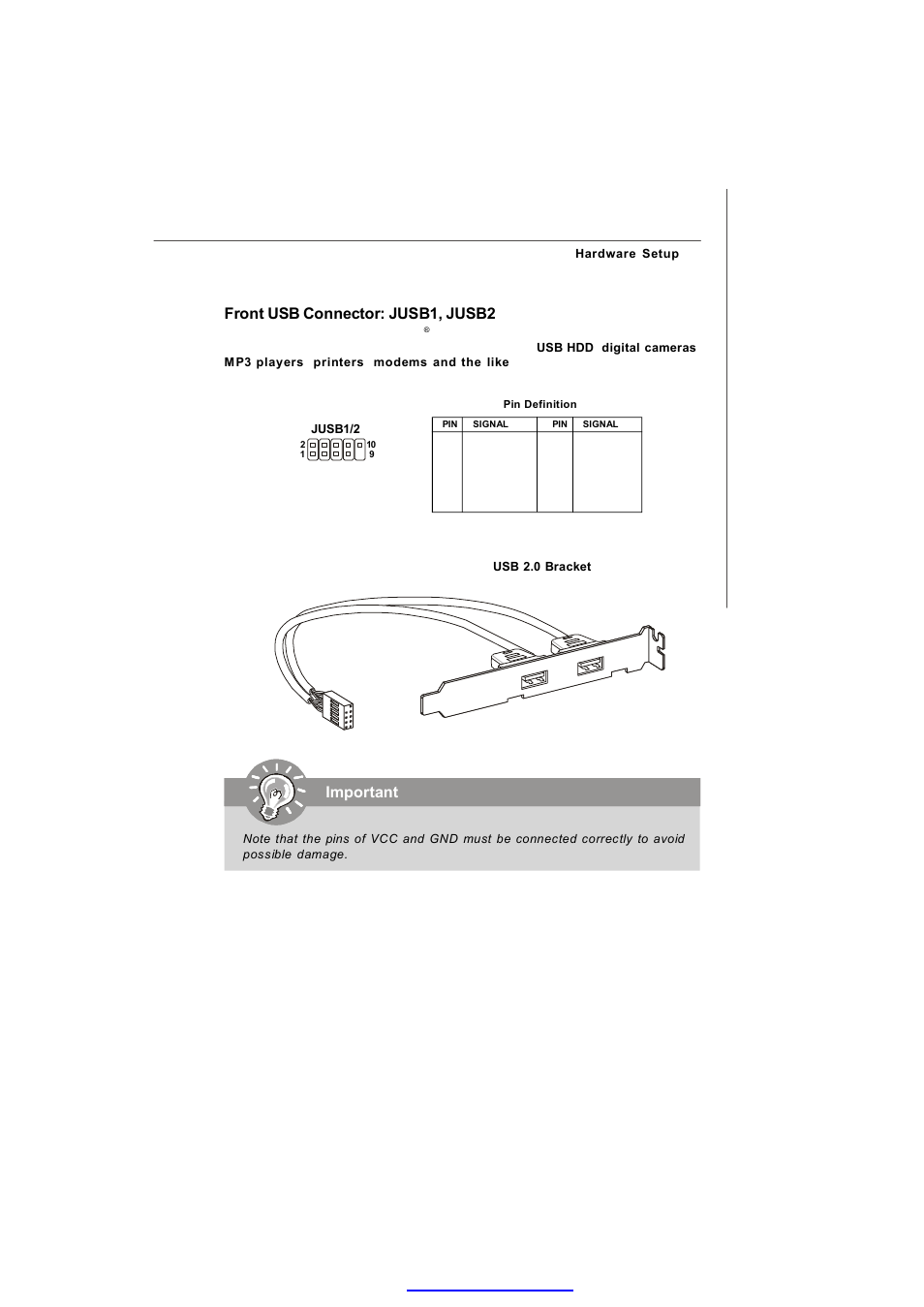 Important, Front usb connector: jusb1, jusb2 | MSI K9AU Speedster-A4 User Manual | Page 25 / 50