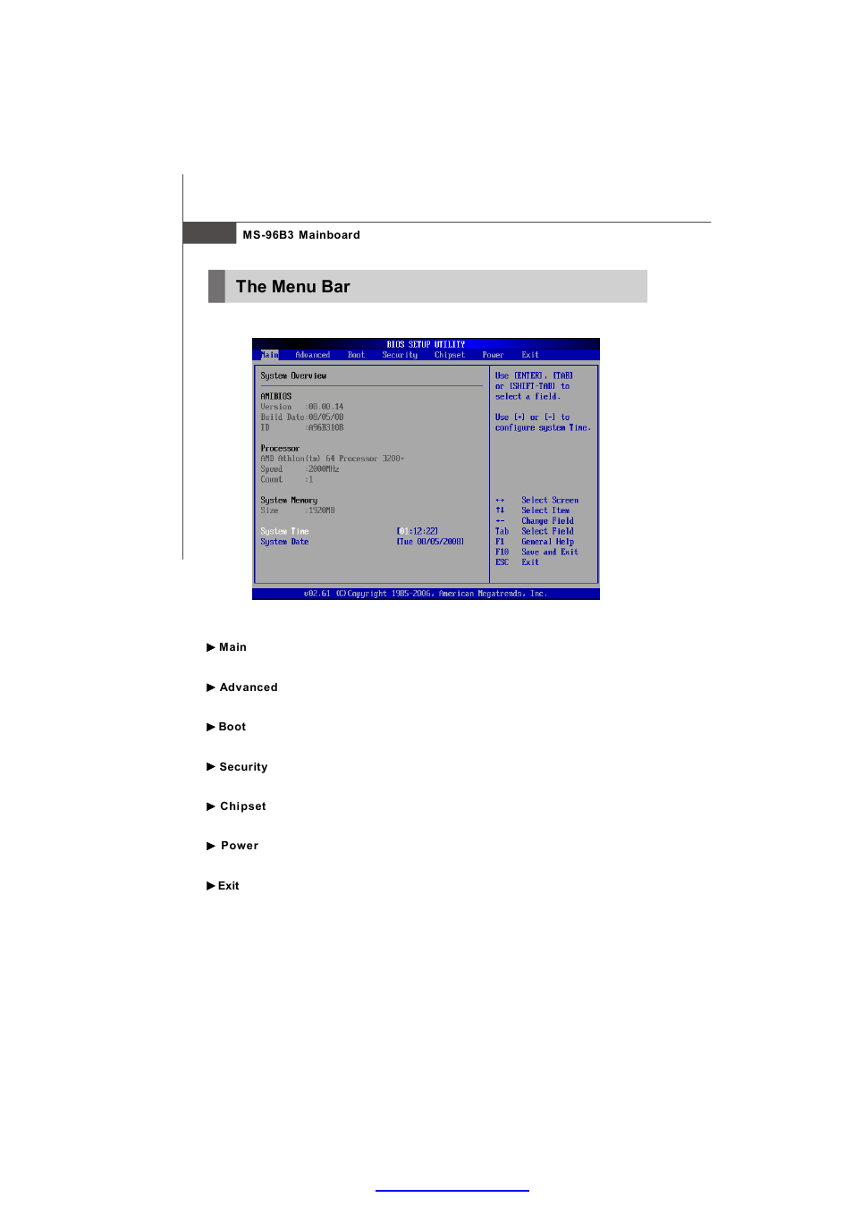 The menu bar | MSI K9AU Speedster-A4 User Manual | Page 32 / 50