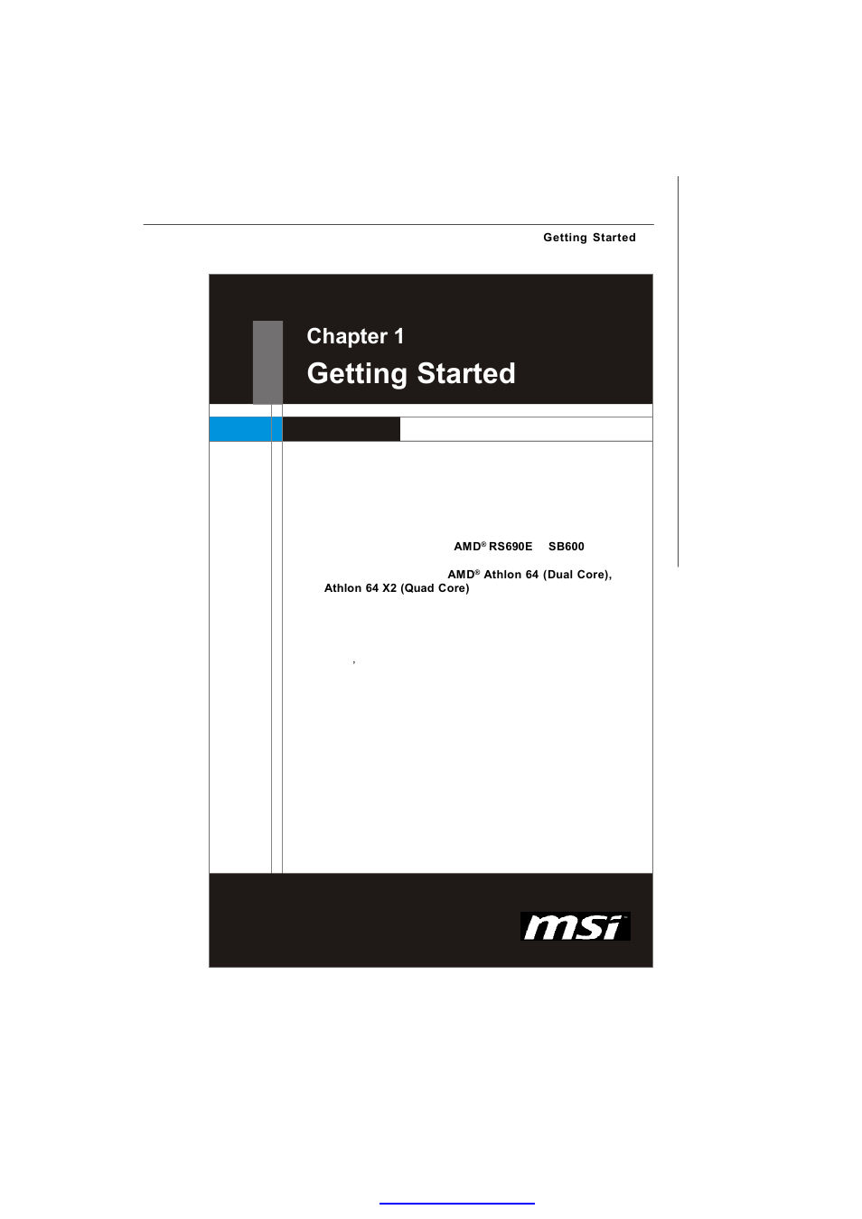 Getting started, Chapter 1 | MSI K9AU Speedster-A4 User Manual | Page 9 / 50