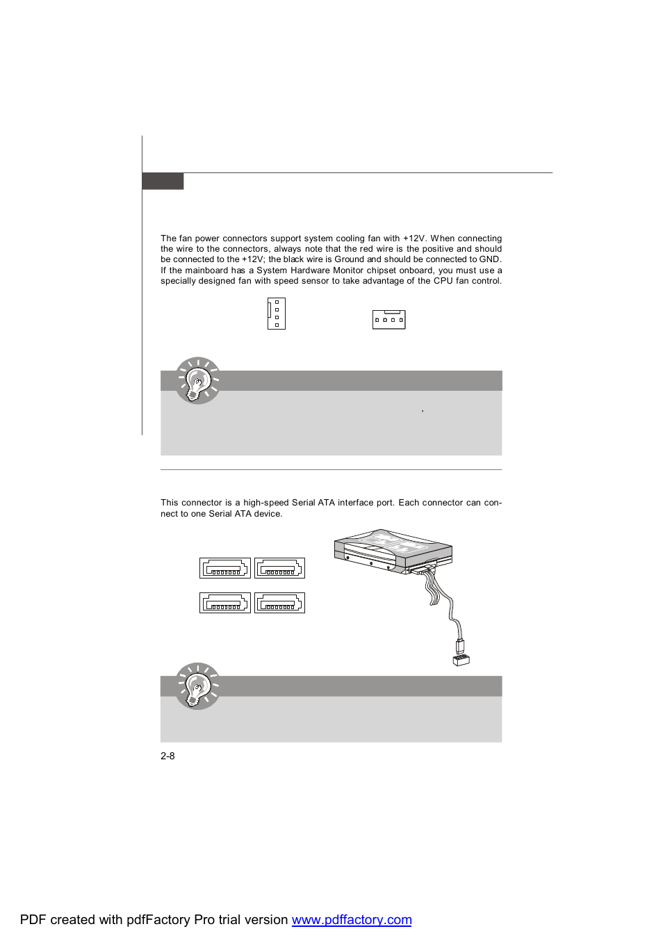Fan power connector: cpu_fan1, sys_fan1 / 2, Important, Serial ata connector: sata0, sata1, sata4, sata5 | MSI PM-104 User Manual | Page 24 / 82