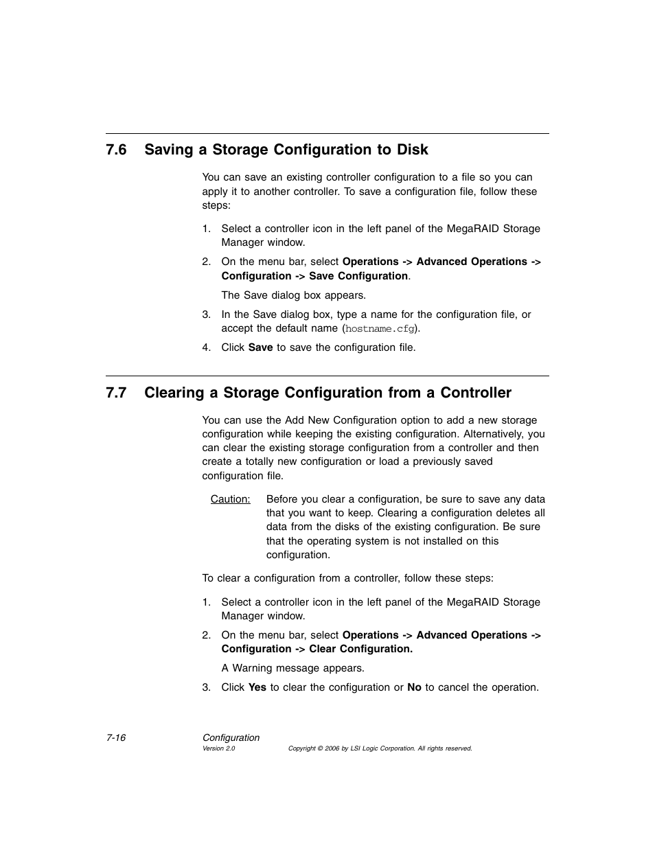 6 saving a storage configuration to disk, Saving a storage configuration to disk, Clearing a storage configuration from a controller | MSI X2-109 v1 User Manual | Page 106 / 132