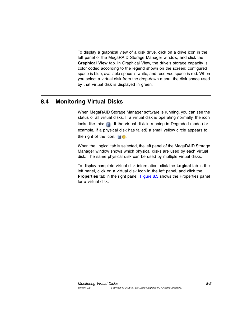 4 monitoring virtual disks, Monitoring virtual disks, Section 8.4 | Section 8.4, “monitoring virtual disks | MSI X2-109 v1 User Manual | Page 113 / 132