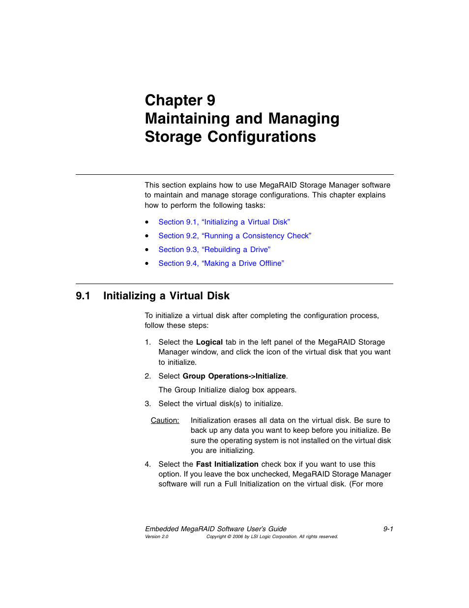 1 initializing a virtual disk, Initializing a virtual disk, Chapter 9, “maintaining and managing | Storage configurations, Of t | MSI X2-109 v1 User Manual | Page 117 / 132