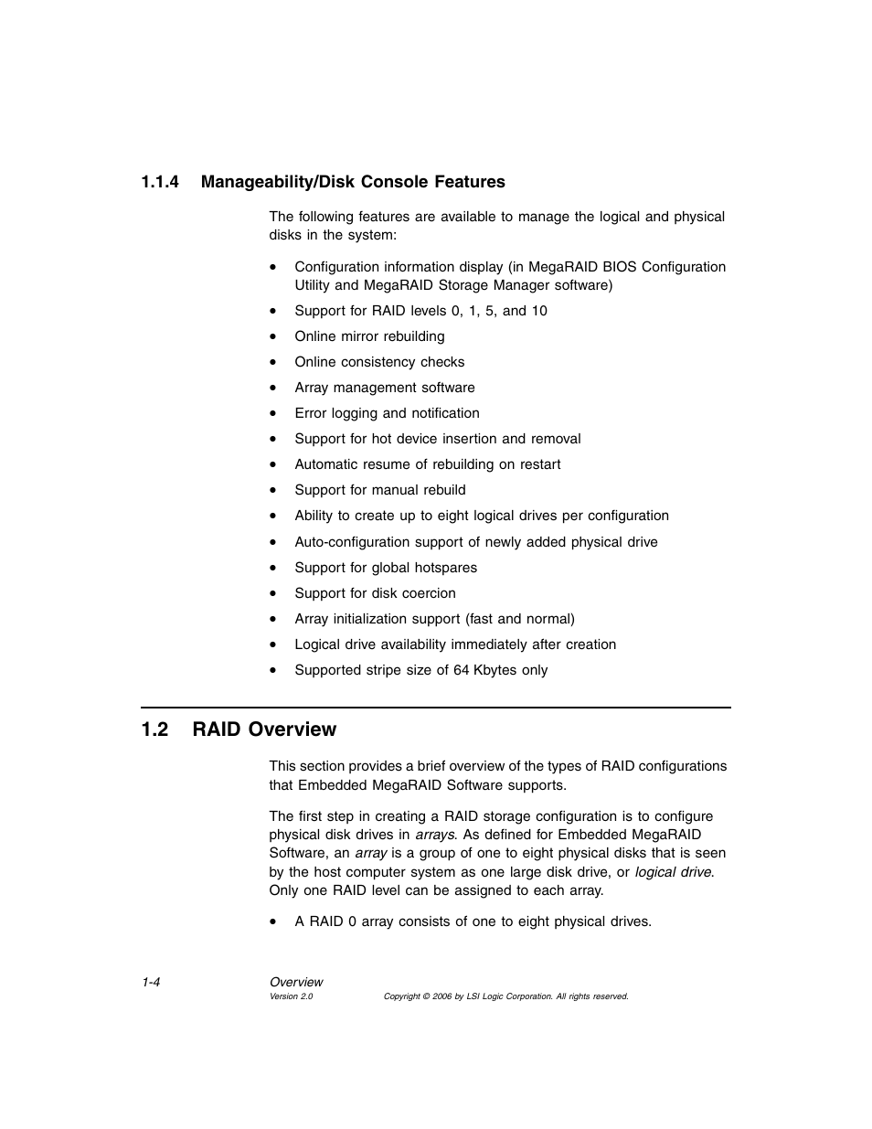 4 manageability/disk console features, 2 raid overview, Manageability/disk console features | Raid overview | MSI X2-109 v1 User Manual | Page 20 / 132