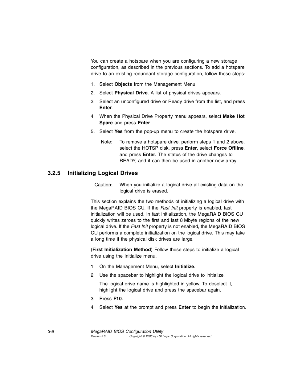 5 initializing logical drives, Initializing logical drives, Section 3.2.5, “initializing | Logical drives | MSI X2-109 v1 User Manual | Page 42 / 132