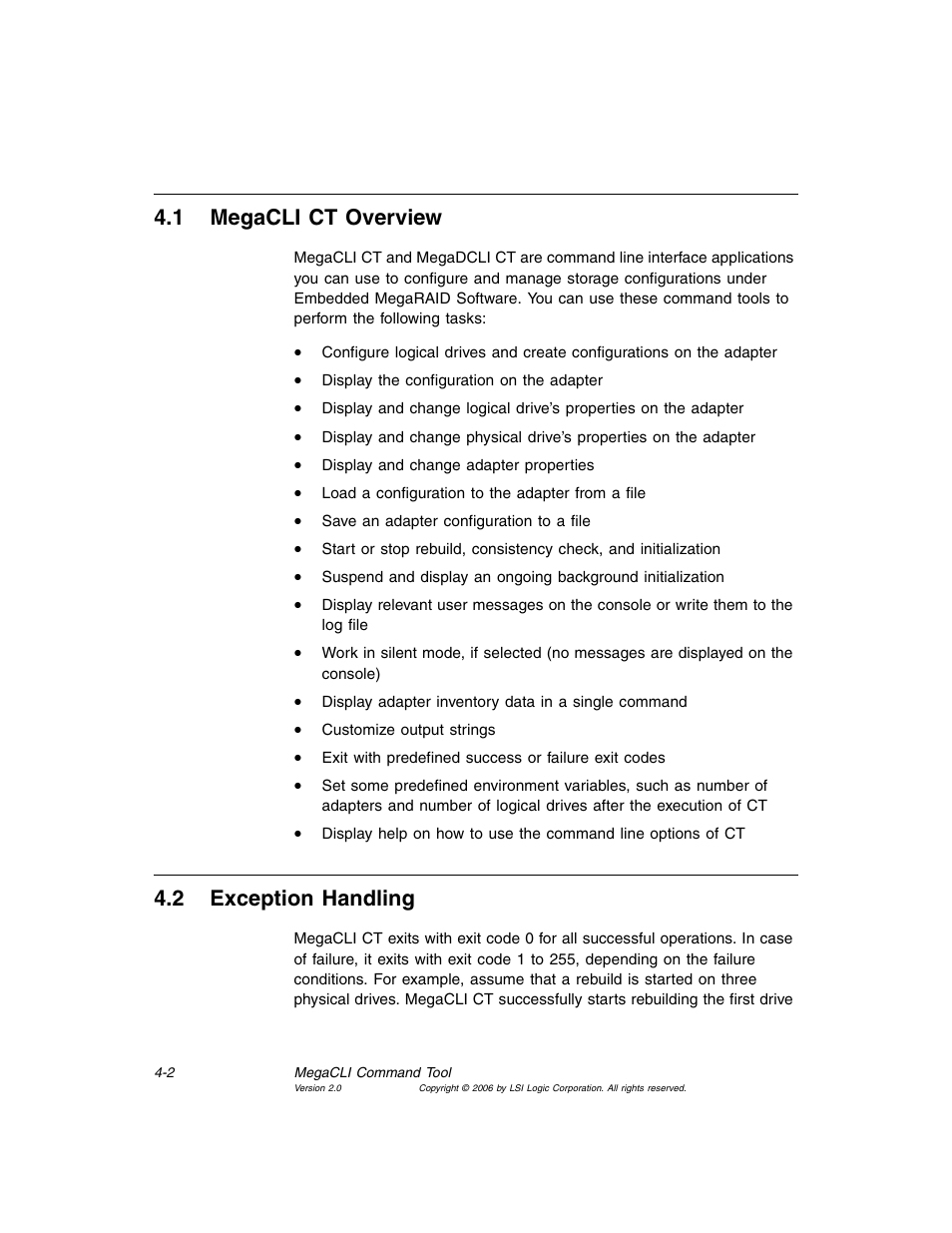 1 megacli ct overview, 2 exception handling, Megacli ct overview | Exception handling, Section 4.1, “megacli ct overview, Section 4.2, “exception handling | MSI X2-109 v1 User Manual | Page 54 / 132