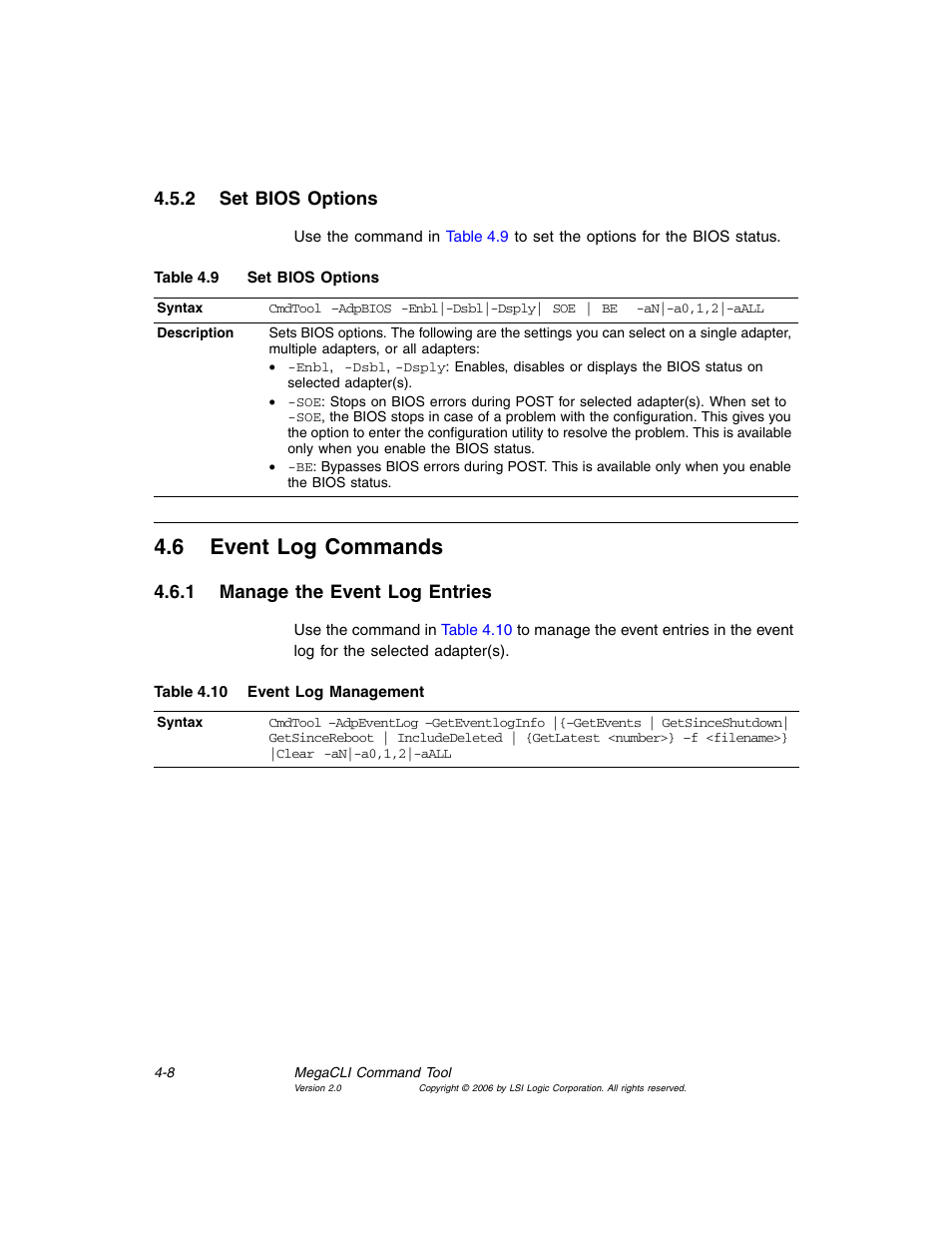 2 set bios options, 6 event log commands, 1 manage the event log entries | Set bios options, Event log commands, Manage the event log entries, Event log management, Section 4.6, “event log commands | MSI X2-109 v1 User Manual | Page 60 / 132