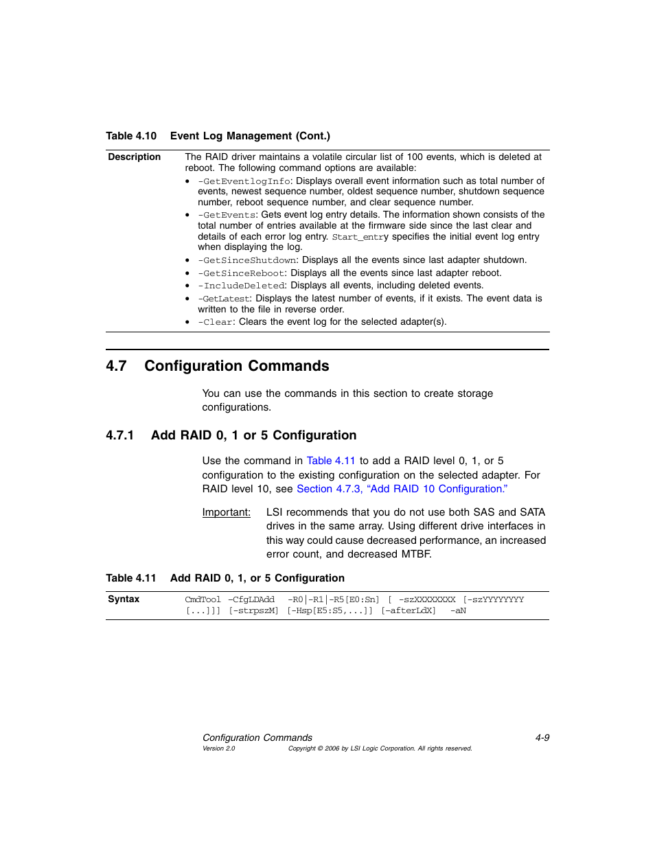 7 configuration commands, 1 add raid 0, 1 or 5 configuration, Configuration commands | Add raid 0, 1 or 5 configuration, Add raid 0, 1, or 5 configuration, Section 4.7, “configuration commands | MSI X2-109 v1 User Manual | Page 61 / 132