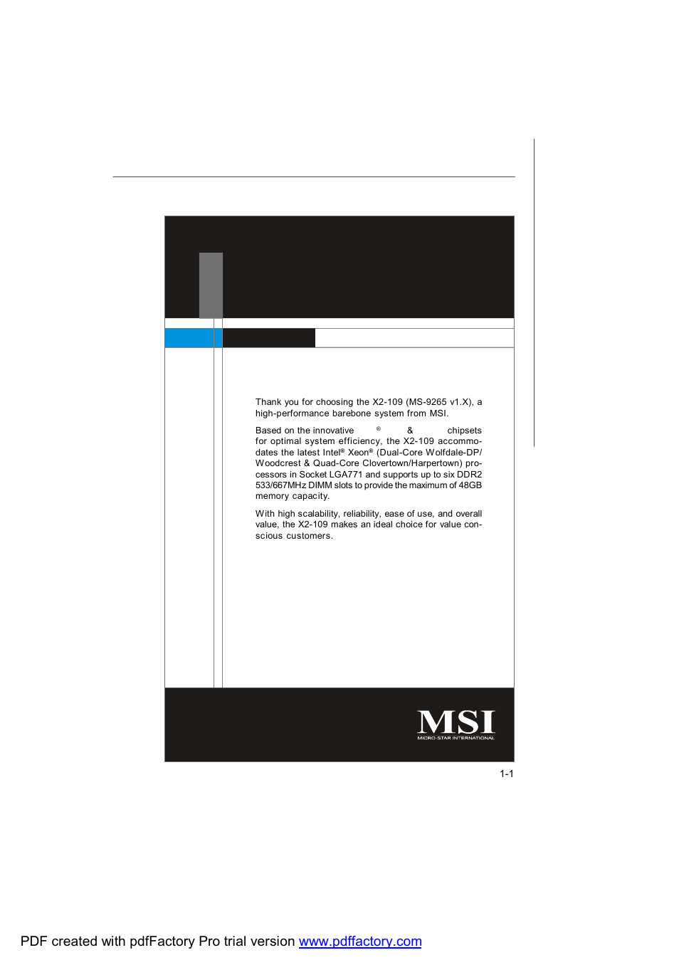 Getting started, Chapter 1 | MSI X2-109 v2 User Manual | Page 11 / 125