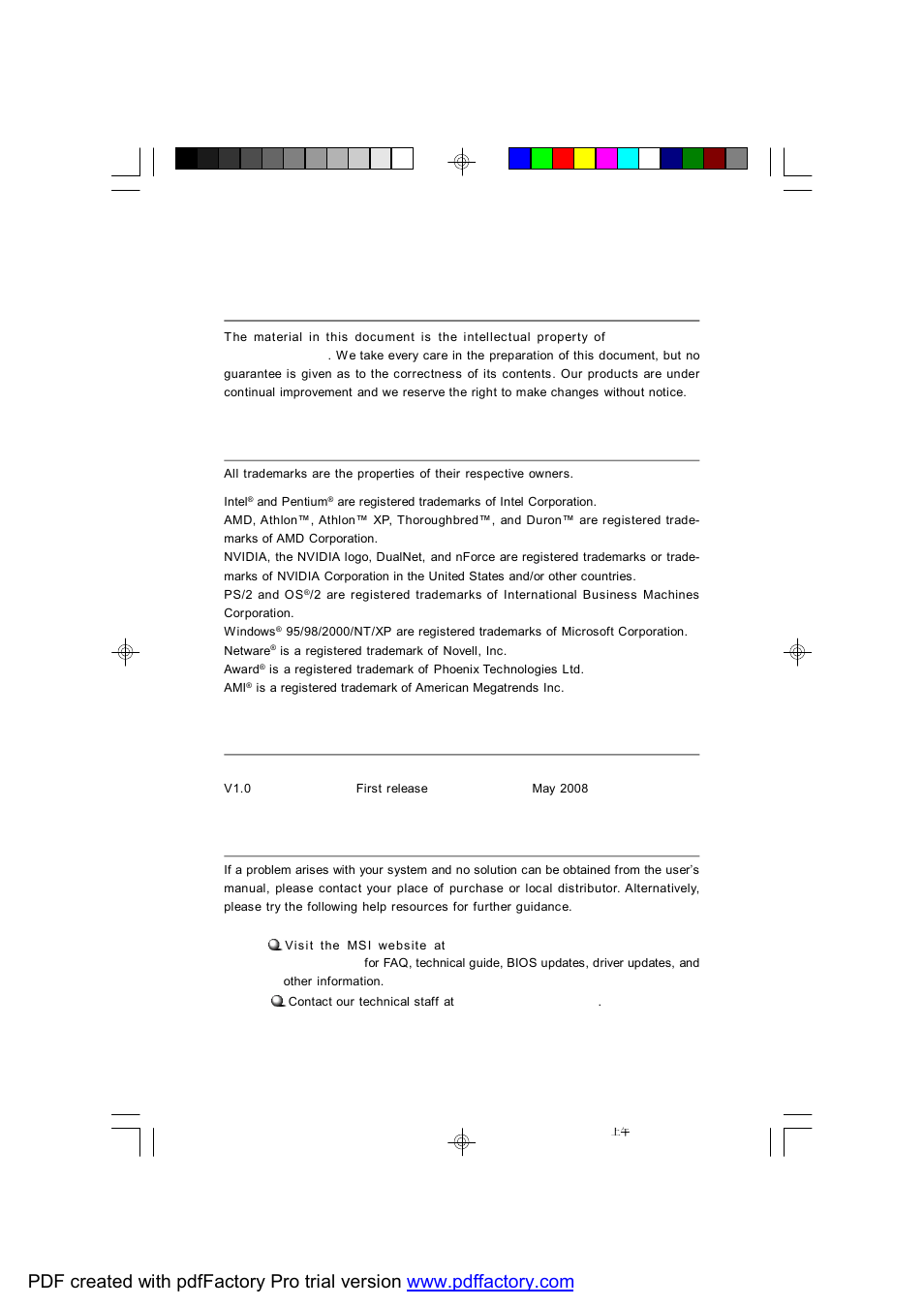 Ii copyright notice, Trademarks, Revision history | Technical support | MSI X2-109 v2 User Manual | Page 2 / 125
