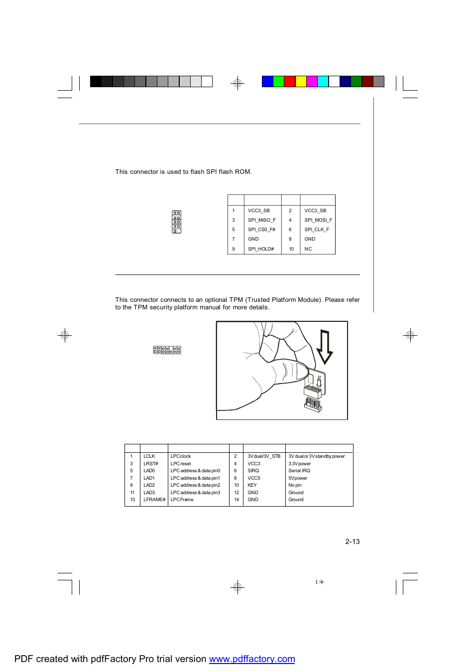 Tpm connector: jtpm1 (optional), Spi flash rom connector: jspi1 | MSI X2-109 v2 User Manual | Page 33 / 125