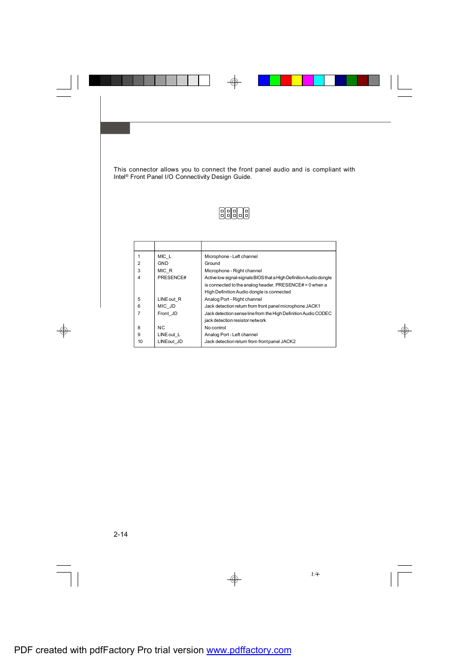 Front panel audio connector: jaud1 | MSI X2-109 v2 User Manual | Page 34 / 125