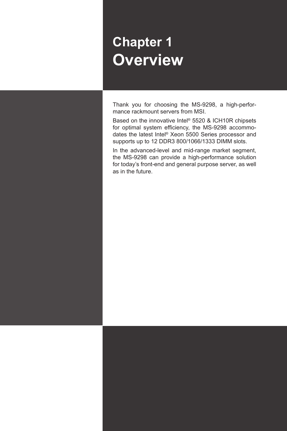 Overview, Chapter 1 | MSI MS-95S6 User Manual | Page 11 / 77