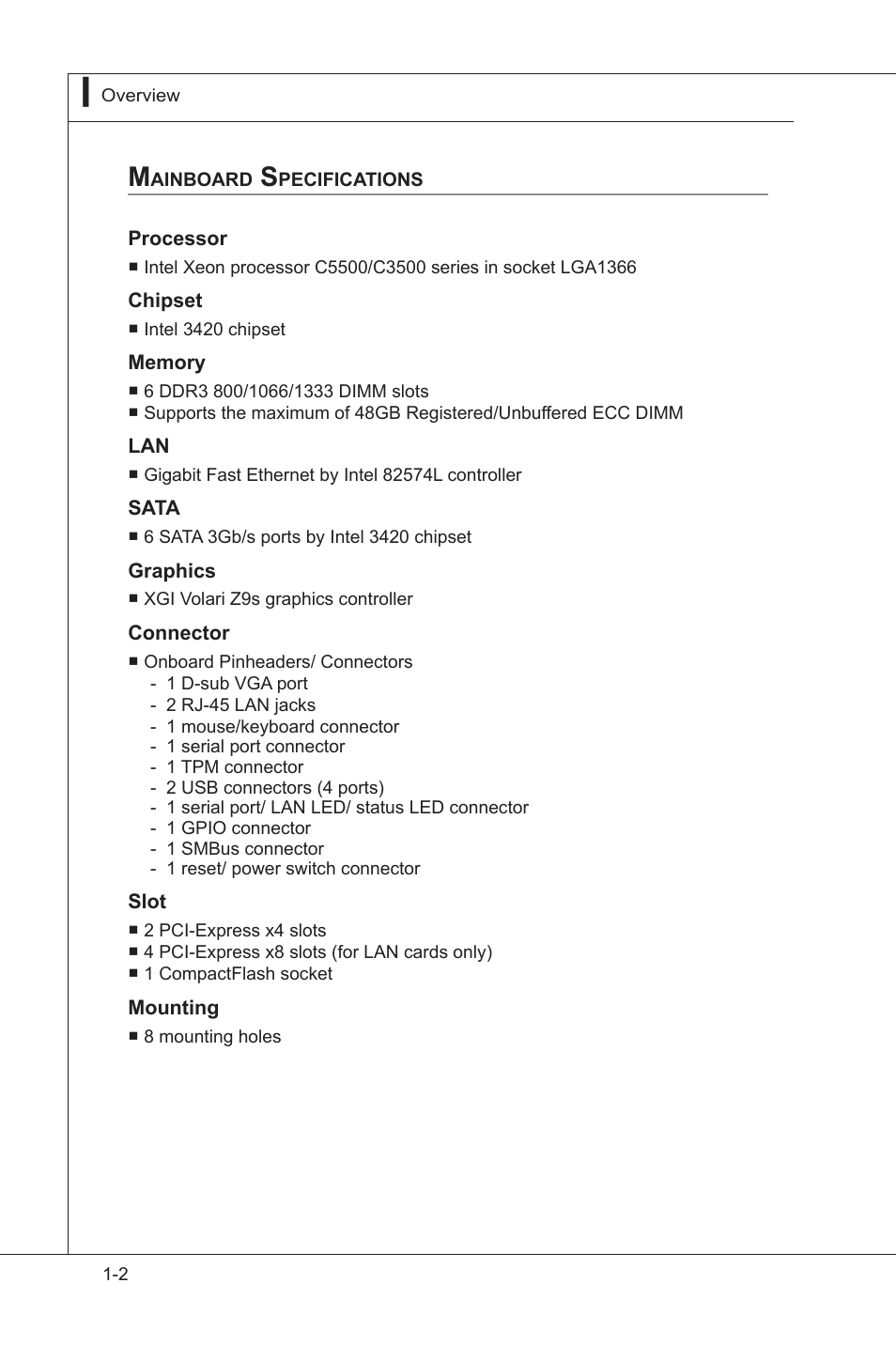 Mainboard specifications -2 | MSI MS-91E2 User Manual | Page 10 / 53