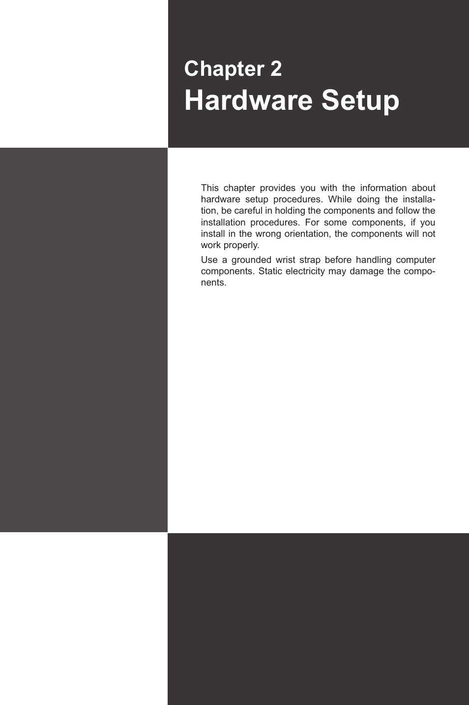 Hardware setup, Chapter 2 | MSI MS-91E2 User Manual | Page 19 / 53