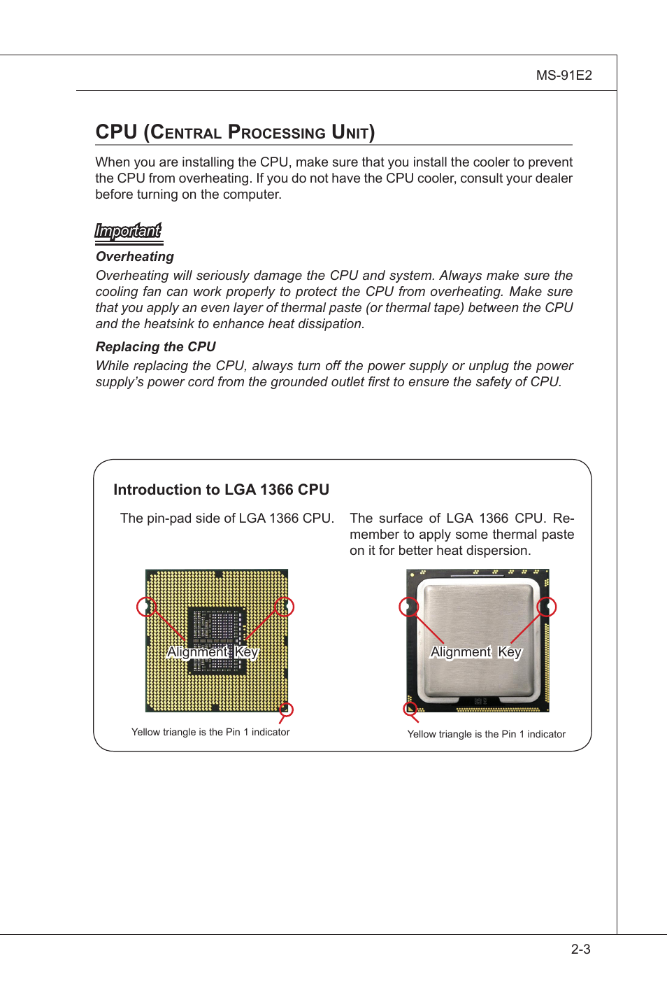 Cpu (central processng unt) -3, Cpu (c | MSI MS-91E2 User Manual | Page 21 / 53