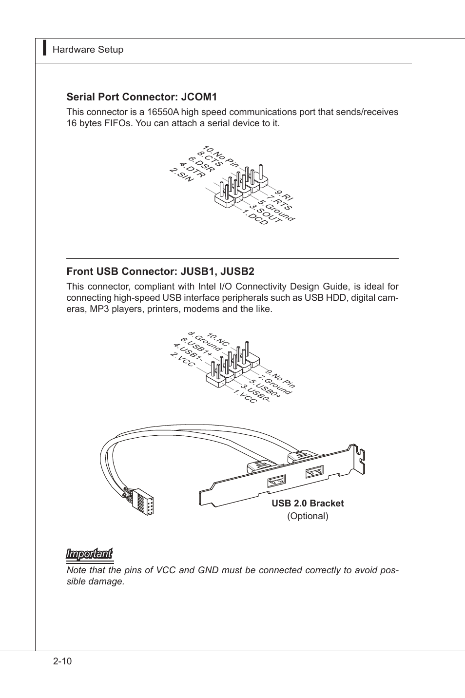 Serial port connector: jcom1, Front usb connector: jusb1, jusb2, Important | MSI MS-91E2 User Manual | Page 28 / 53