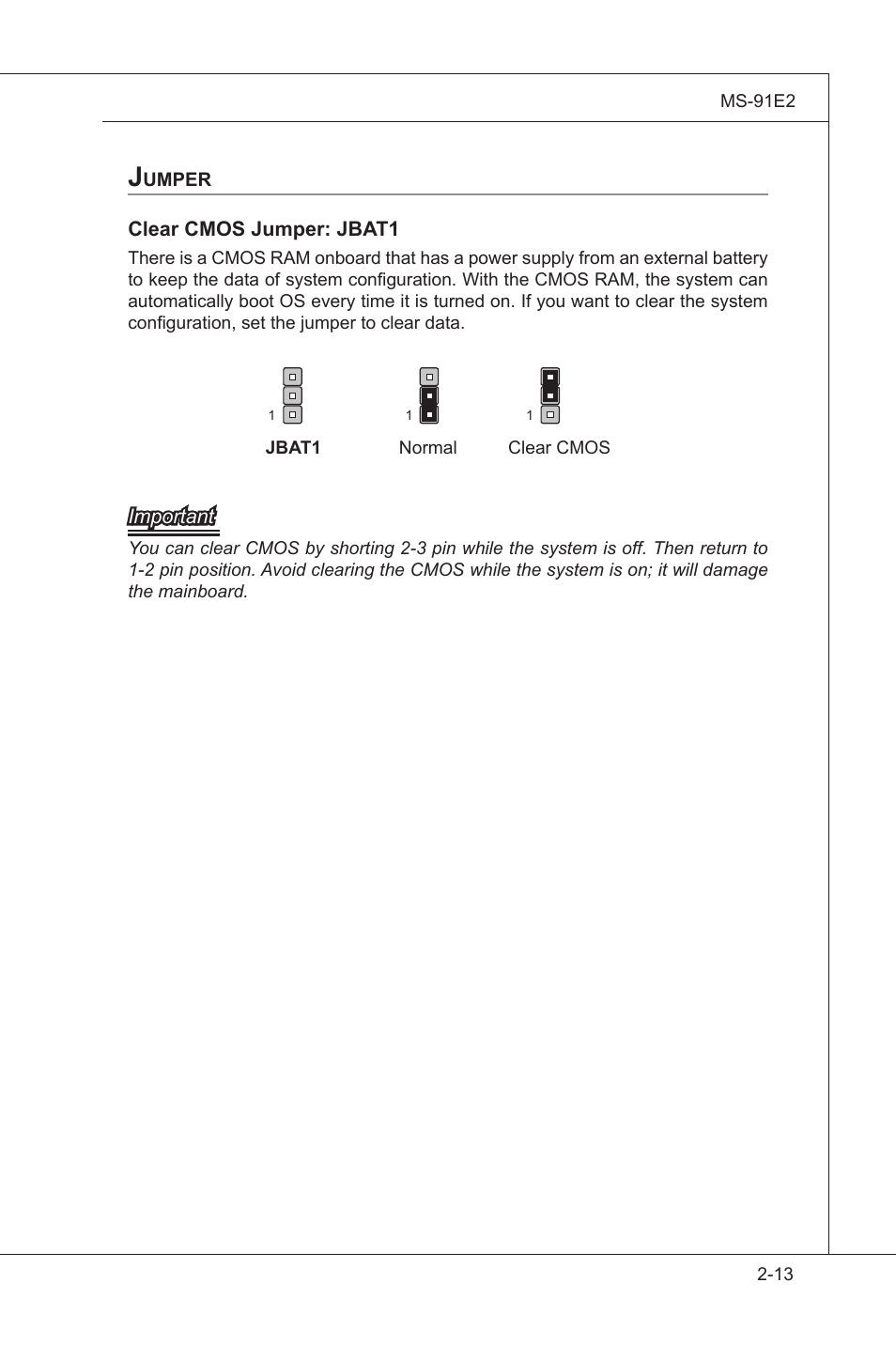 Jumper -13 | MSI MS-91E2 User Manual | Page 31 / 53