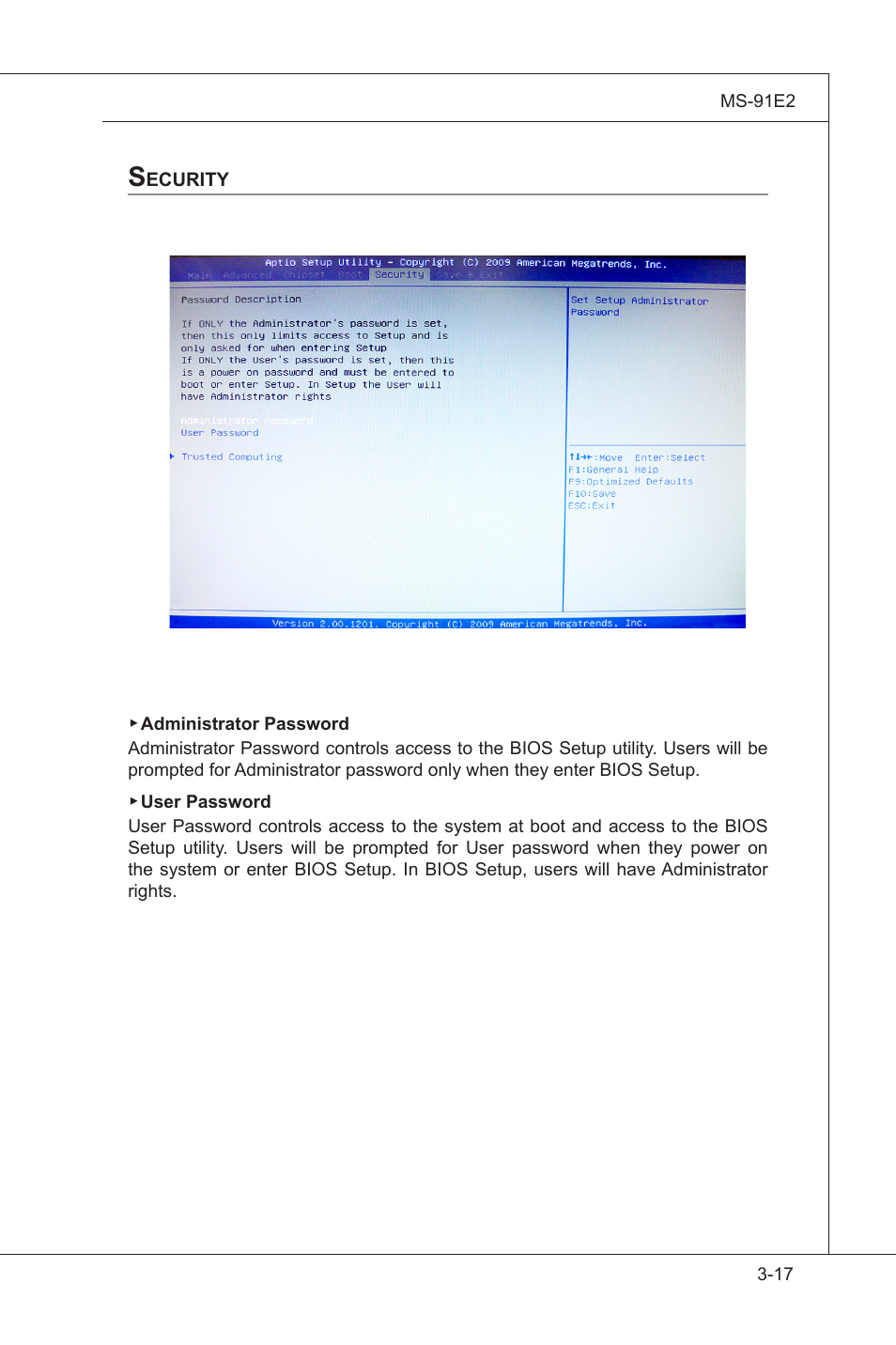 Power management setup, Securty -17 | MSI MS-91E2 User Manual | Page 51 / 53