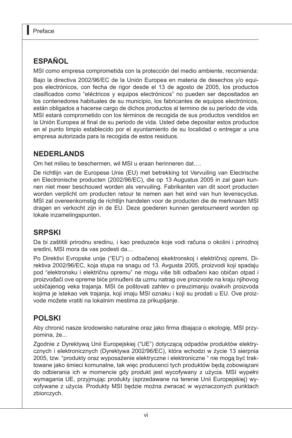 Español, Nederlands, Srpski | Polski | MSI MS-91E2 User Manual | Page 6 / 53