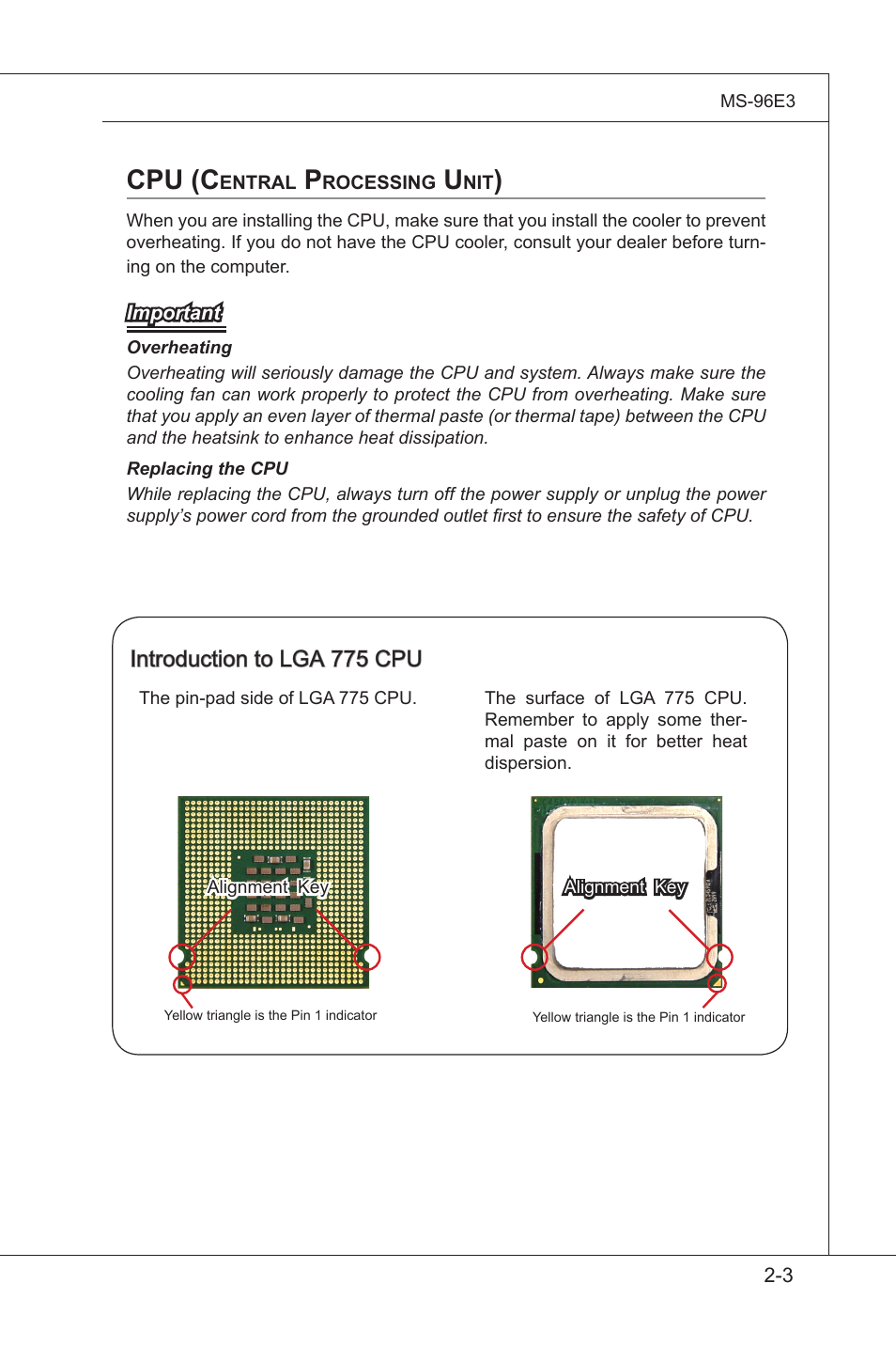 Cpu (central processing unit), Cpu (central processng unt) -3, Cpu (c | Introduction to lga 775 cpu | MSI MS-96E3 User Manual | Page 19 / 54
