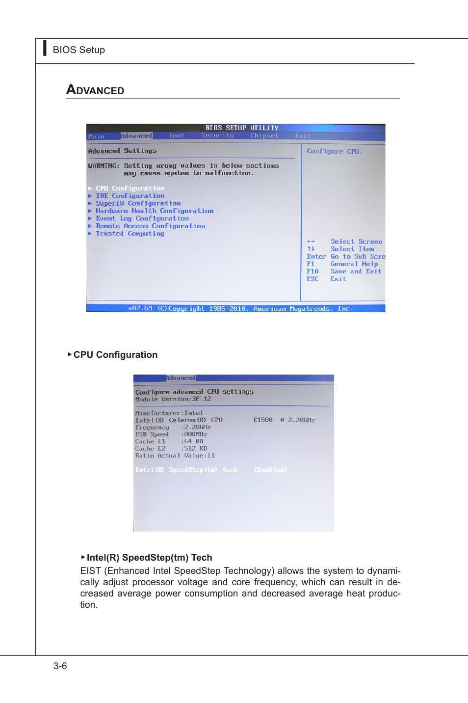 Advanced, Advanced bios features, Advanced -6 | MSI MS-96E3 User Manual | Page 44 / 54