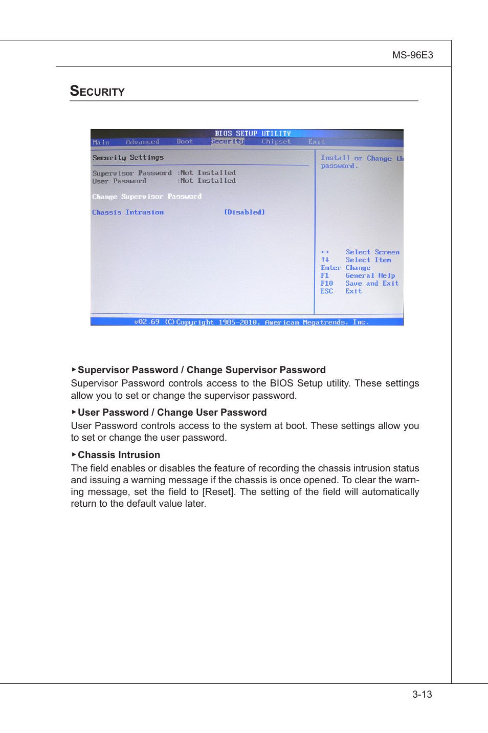 Security, Power management setup, Securty -13 | MSI MS-96E3 User Manual | Page 51 / 54