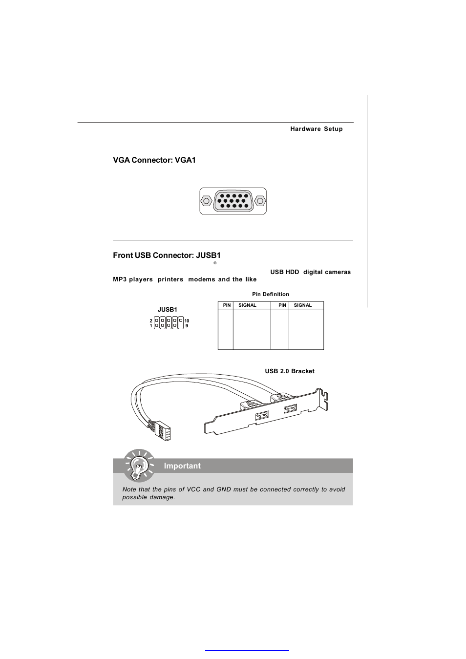Front usb connector: jusb1, Vga connector: vga1, Important | MSI 3200 Network User Manual | Page 33 / 60