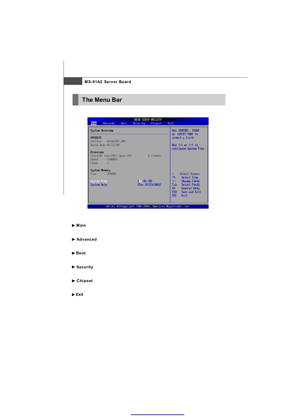 The menu bar | MSI 3200 Network User Manual | Page 44 / 60