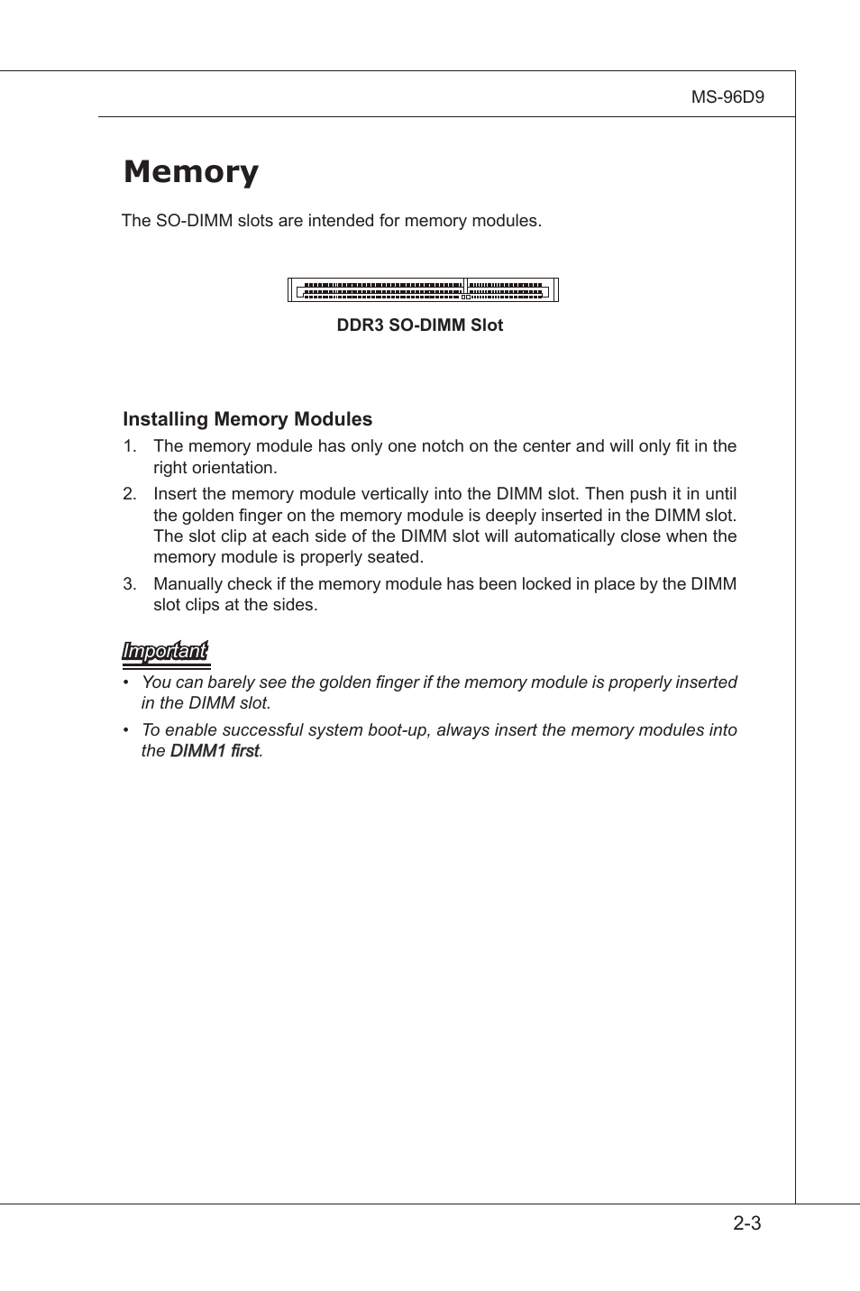 Memory, Memory -3 | MSI MS-96D9 User Manual | Page 27 / 64