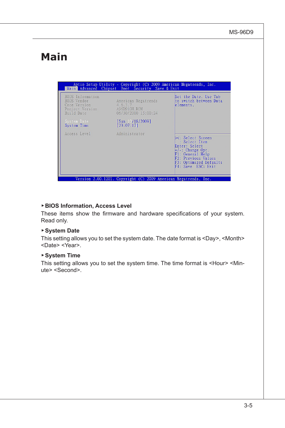 Main, Standard cmos features, Man -5 | MSI MS-96D9 User Manual | Page 49 / 64