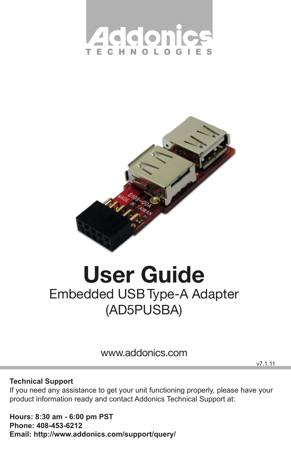Addonics Technologies AD5PUSBA User Manual | 2 pages