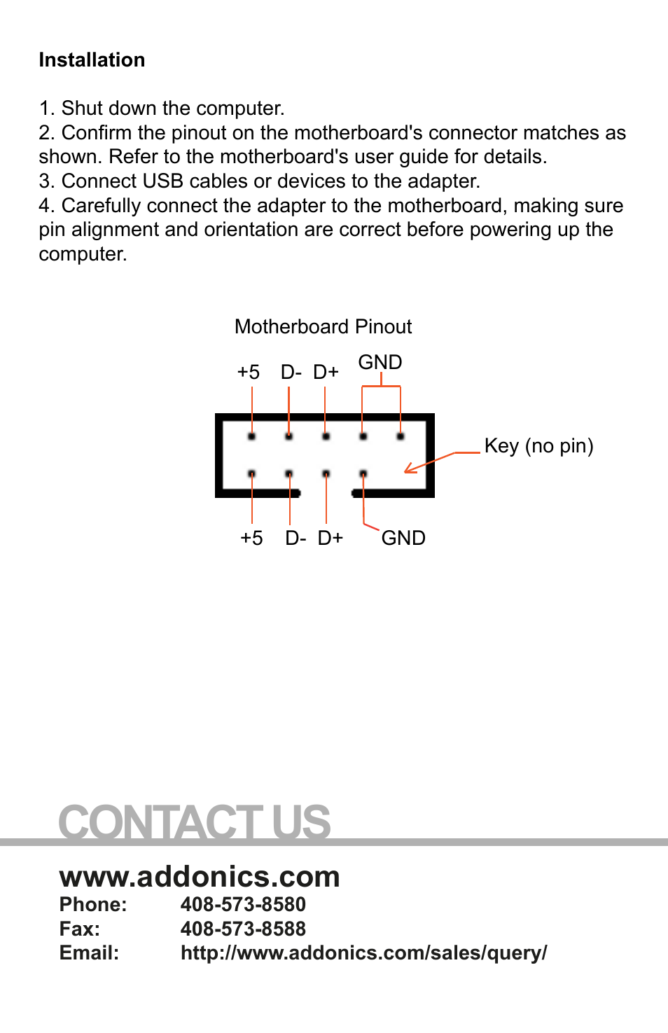 Contact us | Addonics Technologies AD5PUSBA User Manual | Page 2 / 2