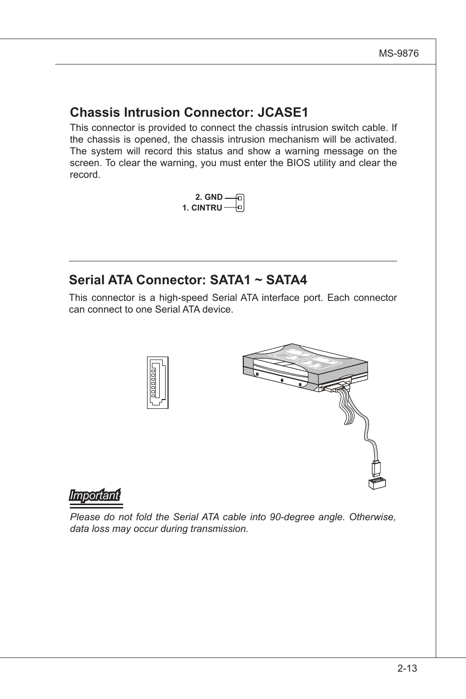 Serial ata connector: sata1 ~ sata4, Chassis intrusion connector: jcase1 | MSI IA-Q45 User Manual | Page 25 / 61