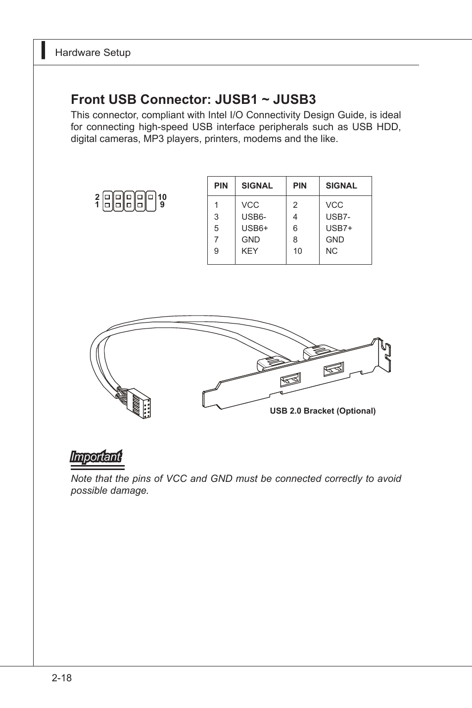 Front usb connector: jusb1 ~ jusb3, Important | MSI IA-Q45 User Manual | Page 30 / 61