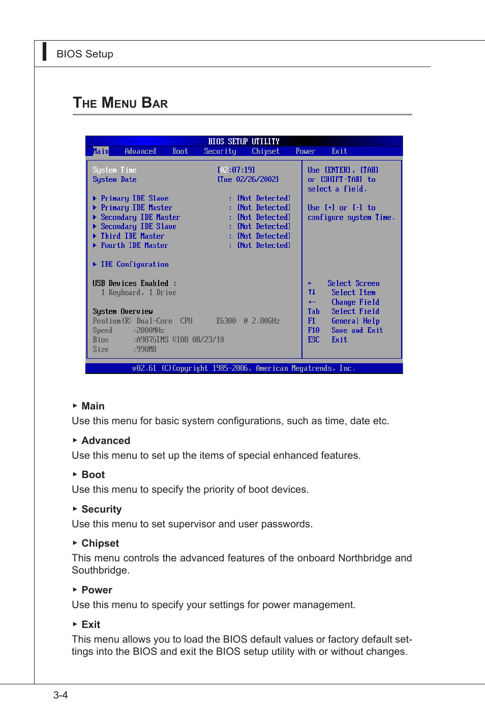 The menu bar, The main menu, The menu bar -4 | MSI IA-Q45 User Manual | Page 40 / 61