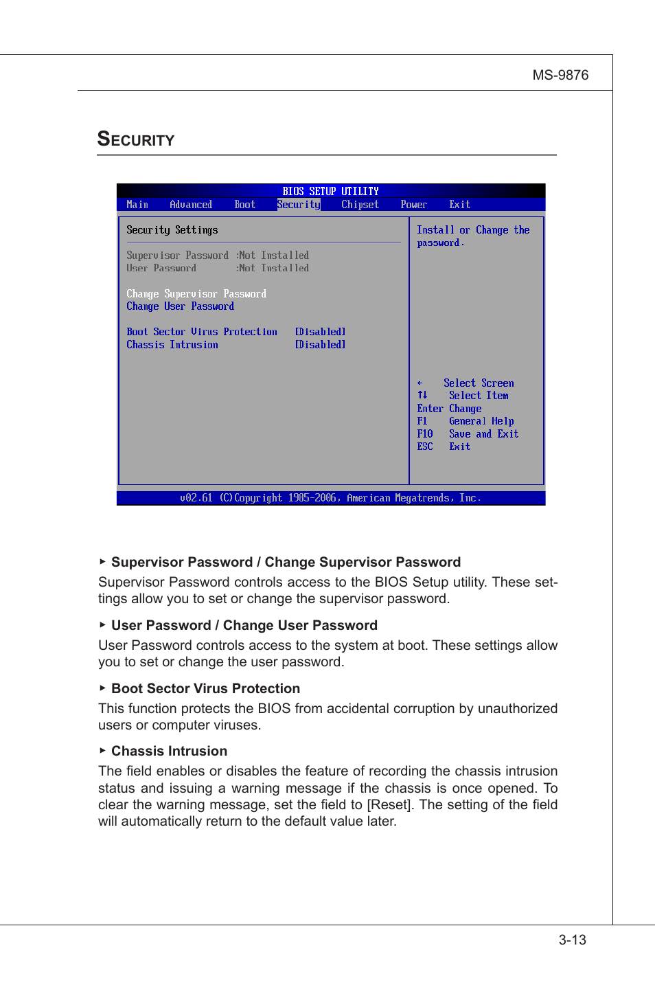 Security, Power management setup, Security -13 | MSI IA-Q45 User Manual | Page 49 / 61