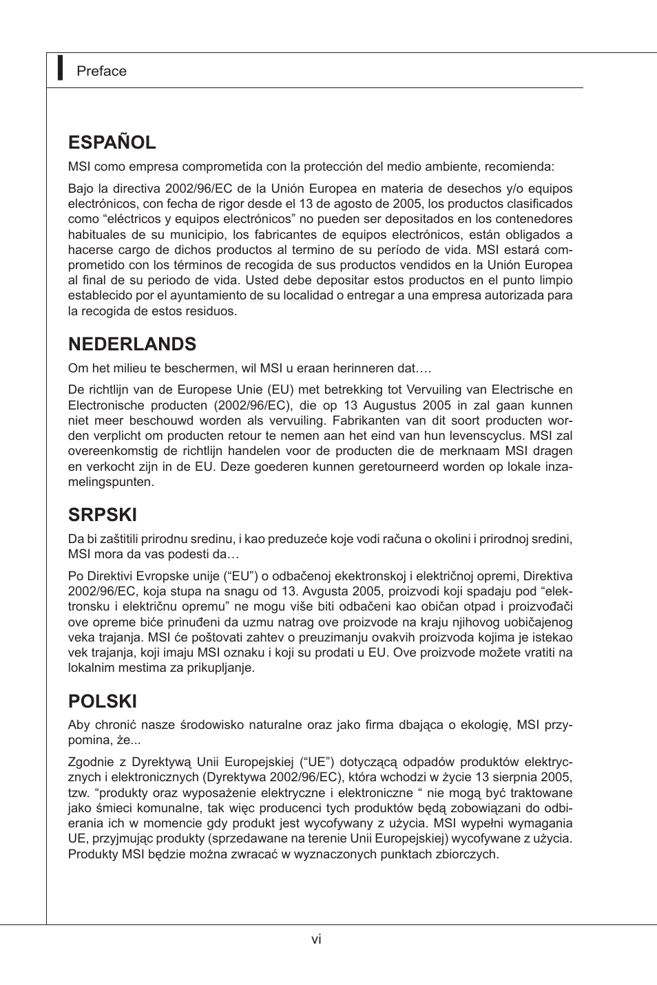 Español, Nederlands, Srpski | Polski | MSI IA-Q45 User Manual | Page 6 / 61