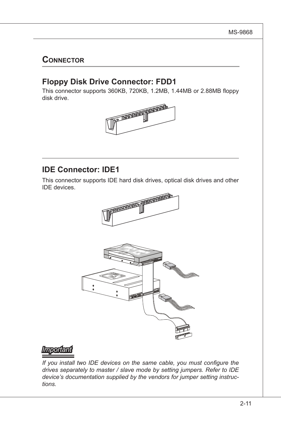 Floppy disk drive connector: fdd1, Ide connector: ide1 | MSI IB-945GC User Manual | Page 23 / 59