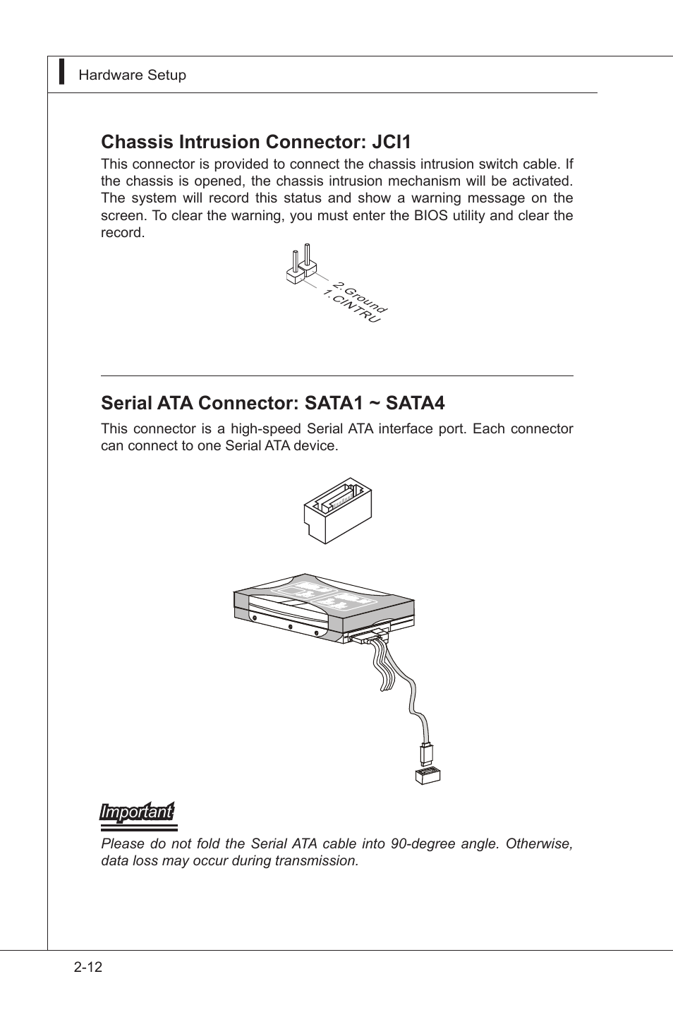 Chassis intrusion connector: jci1, Serial ata connector: sata1 ~ sata4 | MSI IB-945GC User Manual | Page 24 / 59