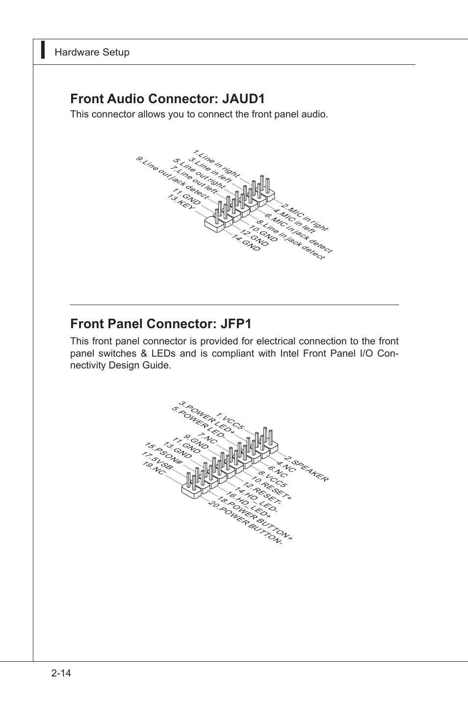 Front panel connector: jfp1, Front audio connector: jaud1 | MSI IB-945GC User Manual | Page 26 / 59