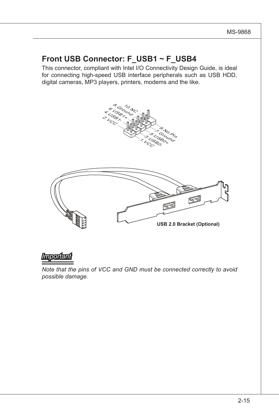 Front usb connector: f_usb1 ~ f_usb4, Important | MSI IB-945GC User Manual | Page 27 / 59