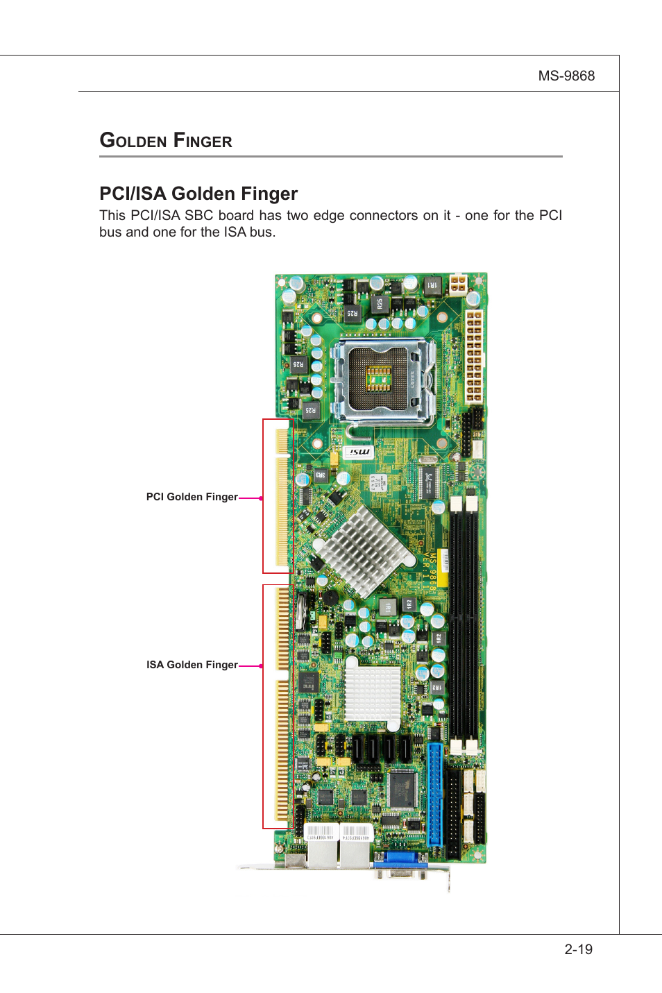 Golden finger, Golden finger -19, Pci/isa golden finger | MSI IB-945GC User Manual | Page 31 / 59