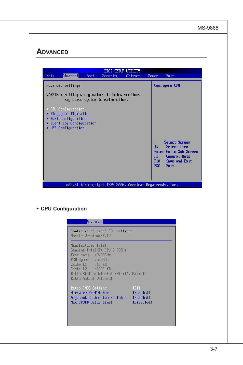 Advanced, Advanced bios features, Advanced -7 | MSI IB-945GC User Manual | Page 39 / 59