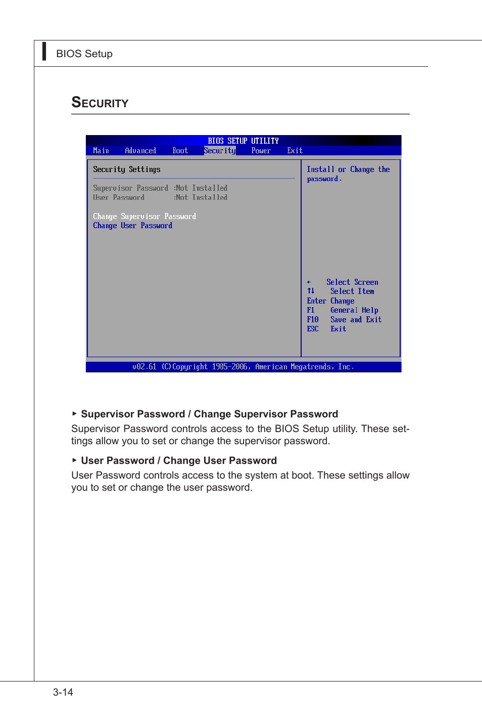 Security, Power management setup, Security -14 | MSI IB-945GC User Manual | Page 46 / 59