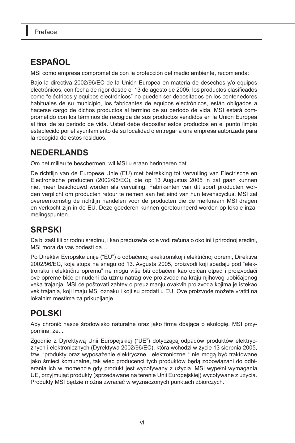 Español, Nederlands, Srpski | Polski | MSI IB-945GC User Manual | Page 6 / 59