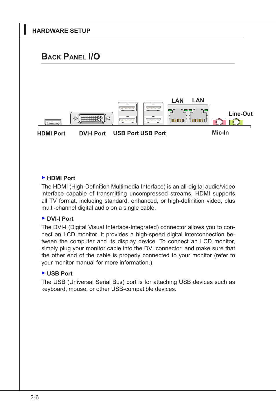 Back panel i/o, Back panel i/o -6 | MSI IM-GS45-M User Manual | Page 20 / 63
