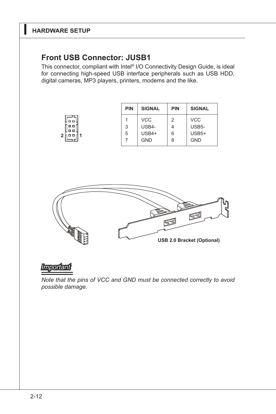 Front usb connector: jusb1, Important | MSI IM-GS45-M User Manual | Page 26 / 63