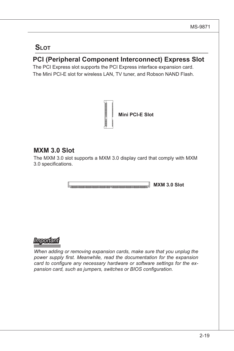 Slot, Slot -19, Mxm 3�0 slot | MSI IM-GS45-M User Manual | Page 33 / 63