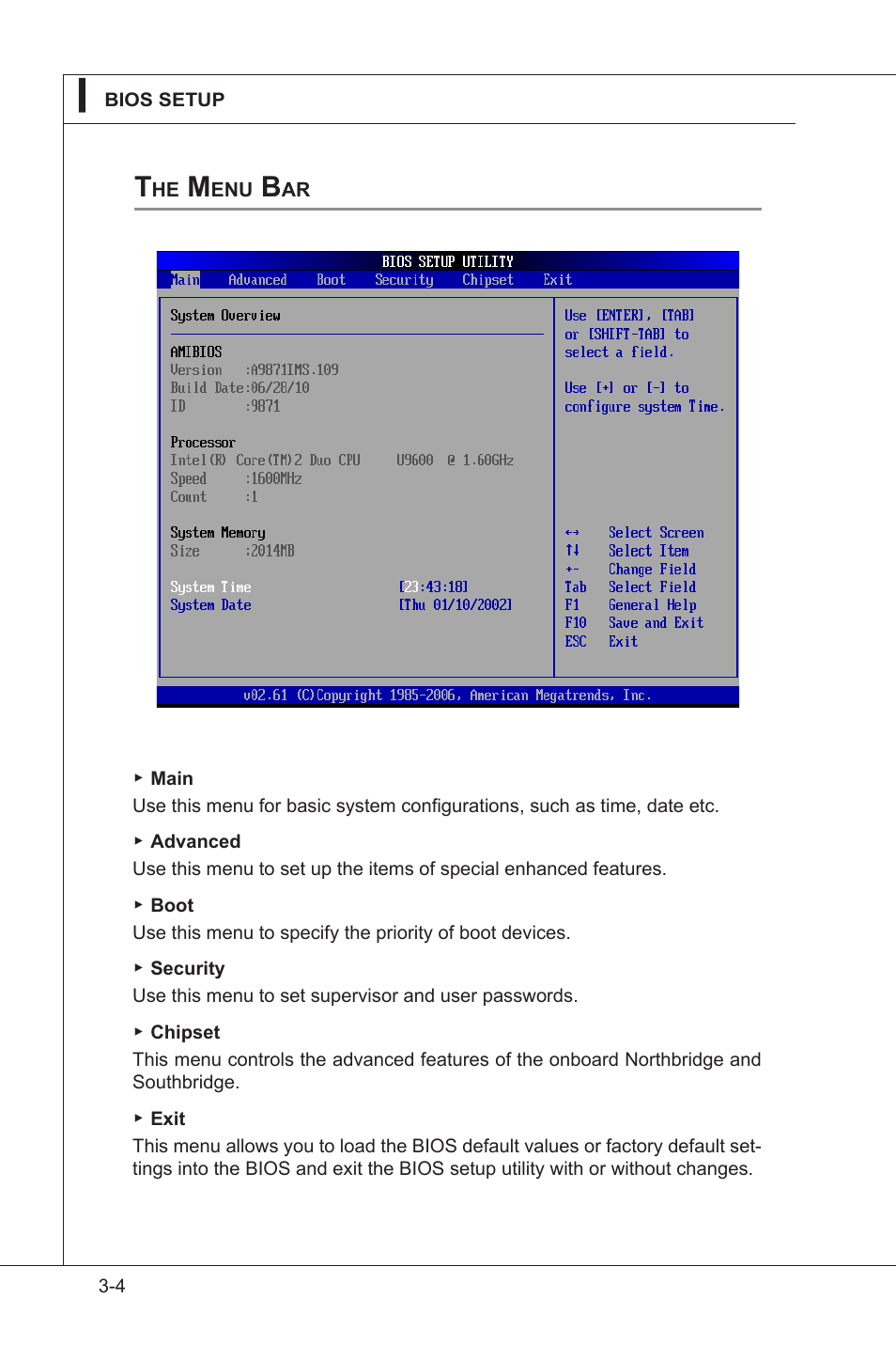 The menu bar, The menu bar -4 | MSI IM-GS45-M User Manual | Page 38 / 63